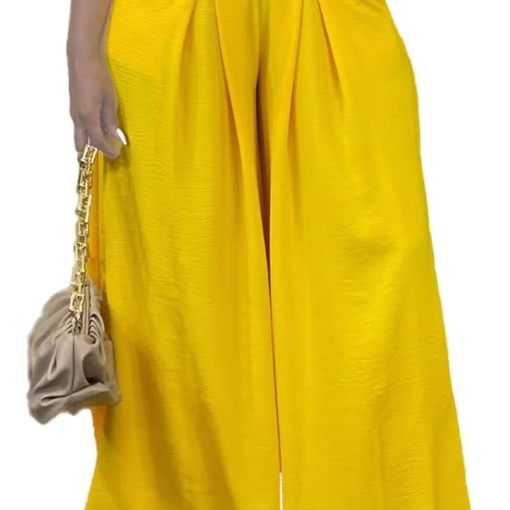 Yellow Wide-Leg Women's Pants
